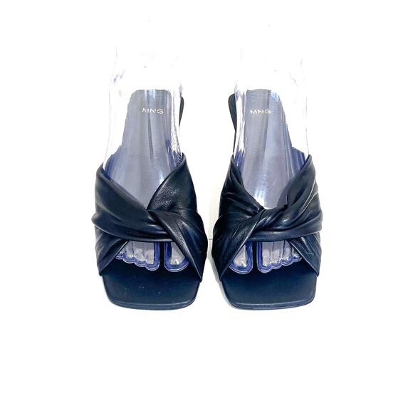 Mango MNG Y2K Open Toe Block Heel Womens Sandals Size 37 US 7 Black Square Toe - Picture 3 of 11